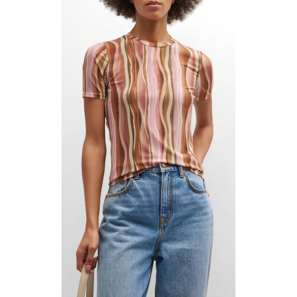 Johnny Was Pink and Brown Wave Pattern Tee